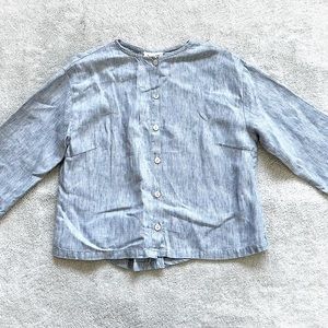 AEGEAN 100% LINEN BLUE BUTTON DOWN WOMENS SIZE SMALL MINIMALIST CHIC STYLISH